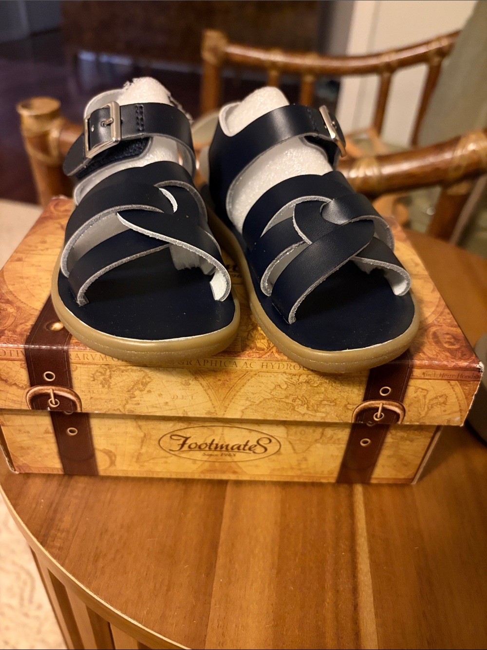 FootMates Navy and Gum-Soled Kids Leather Sandals with Buckle
